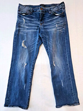 Dear John Women’s Blue Medium Wash Mid Rise Straight Cropped Cuffed Jeans 32